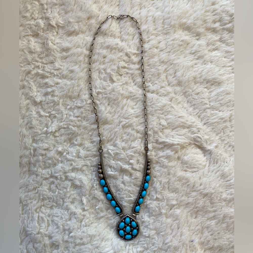 Vintage Turquoise Sterling Silver Patrick Yazzie Western Boho Necklace - Picture 4 of 7
